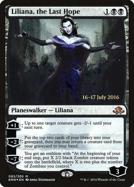 Liliana, the Last Hope trading card from Prerelease Cards Liliana, the Last Hope - Prerelease Cards Magic: The Gathering trading card