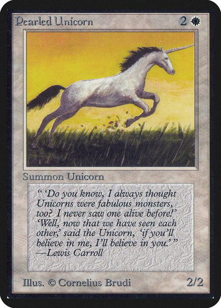Pearled Unicorn trading card from Alpha Edition Pearled Unicorn - Alpha Edition Magic: The Gathering trading card