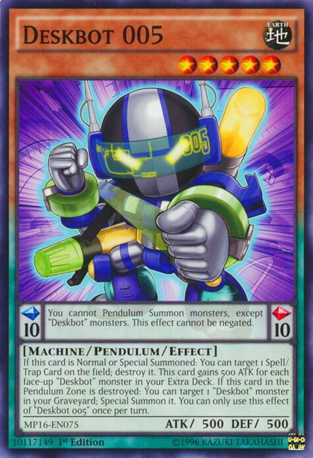 Deskbot 005 trading card from 2016 Mega-Tins Mega Pack Deskbot 005 - 2016 Mega-Tins Mega Pack YuGiOh trading card