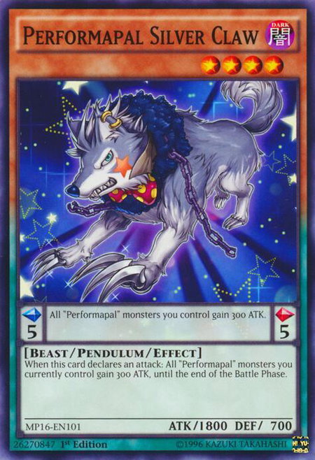 Performapal Silver Claw trading card from 2016 Mega-Tins Mega Pack Performapal Silver Claw - 2016 Mega-Tins Mega Pack YuGiOh trading card