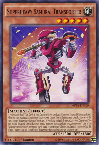 Superheavy Samurai Transporter trading card from 2016 Mega-Tins Mega Pack Superheavy Samurai Transporter - 2016 Mega-Tins Mega Pack YuGiOh trading card