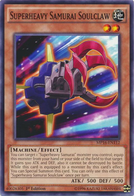 Superheavy Samurai Soulclaw trading card from 2016 Mega-Tins Mega Pack Superheavy Samurai Soulclaw - 2016 Mega-Tins Mega Pack YuGiOh trading card