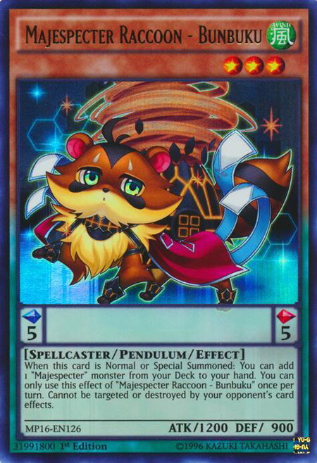Majespecter Raccoon - Bunbuku - 2016 Mega-Tins Mega Pack YuGiOh trading card