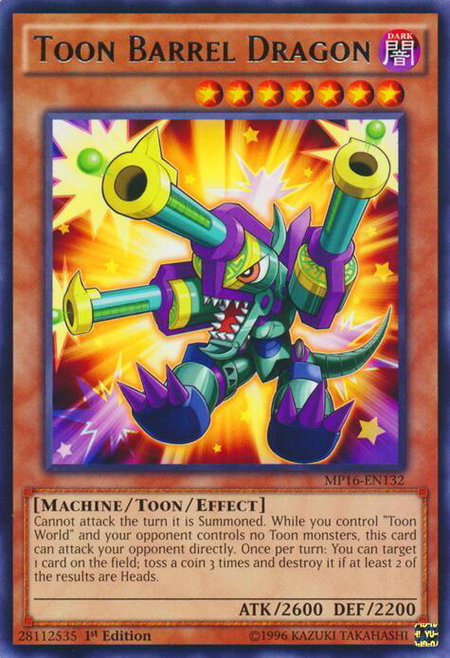 Toon Barrel Dragon trading card from 2016 Mega-Tins Mega Pack Toon Barrel Dragon - 2016 Mega-Tins Mega Pack YuGiOh trading card