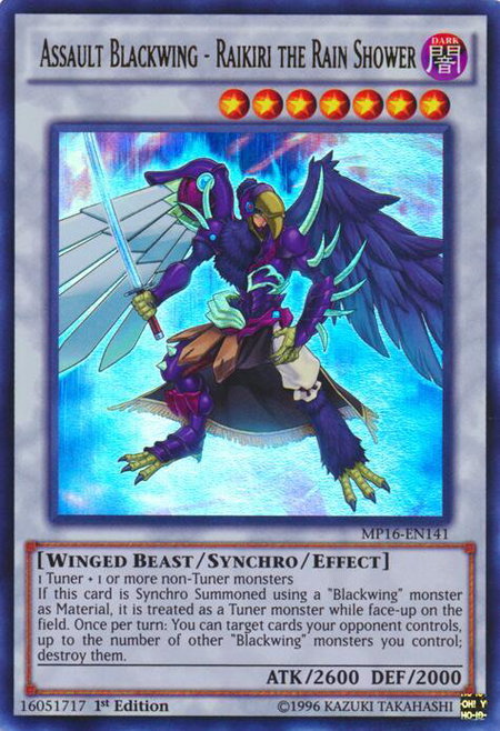 Assault Blackwing - Raikiri the Rain Shower trading card from 2016 Mega-Tins Mega Pack Assault Blackwing - Raikiri the Rain Shower - 2016 Mega-Tins Mega Pack YuGiOh trading card