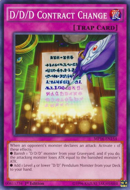 D/D/D Contract Change trading card from 2016 Mega-Tins Mega Pack D/D/D Contract Change - 2016 Mega-Tins Mega Pack YuGiOh trading card