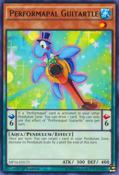 Performapal Guitartle trading card from 2016 Mega-Tins Mega Pack Performapal Guitartle - 2016 Mega-Tins Mega Pack YuGiOh trading card