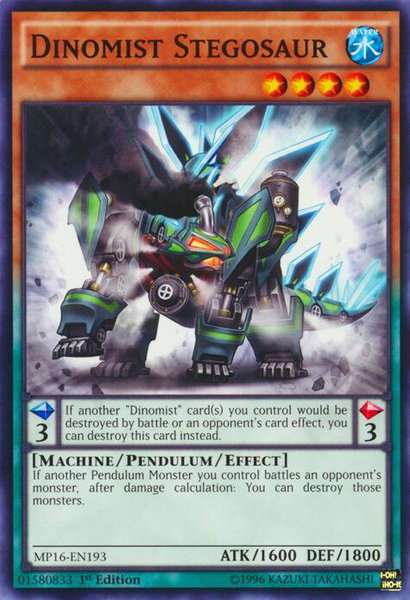 Dinomist Stegosaur trading card from 2016 Mega-Tins Mega Pack Dinomist Stegosaur - 2016 Mega-Tins Mega Pack YuGiOh trading card
