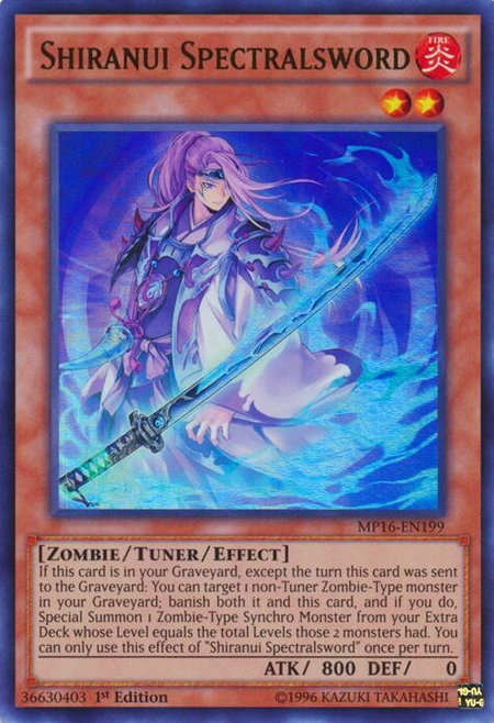 Shiranui Spectralsword trading card from 2016 Mega-Tins Mega Pack Shiranui Spectralsword - 2016 Mega-Tins Mega Pack YuGiOh trading card