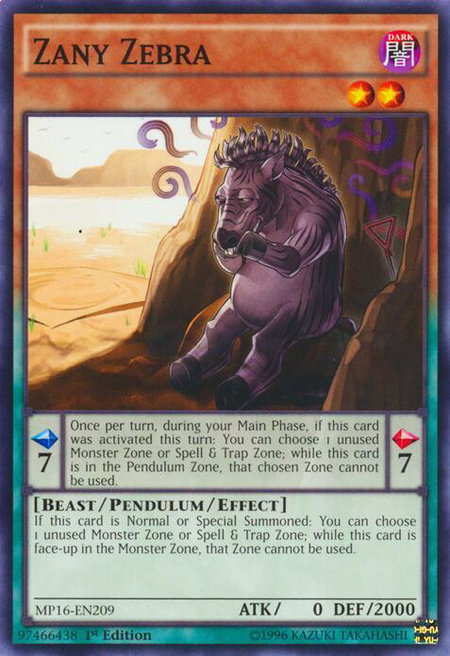 Zany Zebra trading card from 2016 Mega-Tins Mega Pack Zany Zebra - 2016 Mega-Tins Mega Pack YuGiOh trading card