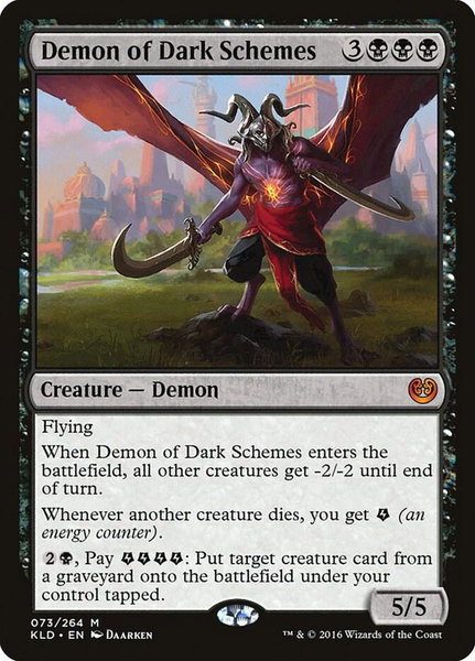 Demon of Dark Schemes trading card from Kaladesh Demon of Dark Schemes - Kaladesh Magic: The Gathering trading card