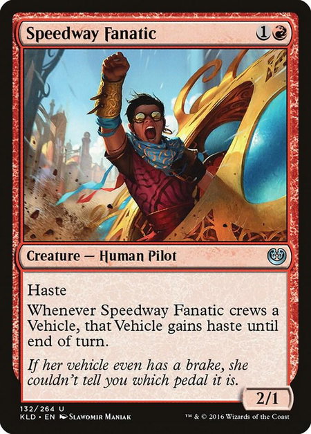 Speedway Fanatic trading card from Kaladesh Speedway Fanatic - Kaladesh Magic: The Gathering trading card