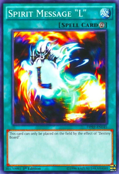 Spirit Message "L" trading card from Duelist Pack: Rivals of the Pharaoh Spirit Message "L" - Duelist Pack: Rivals of the Pharaoh YuGiOh trading card