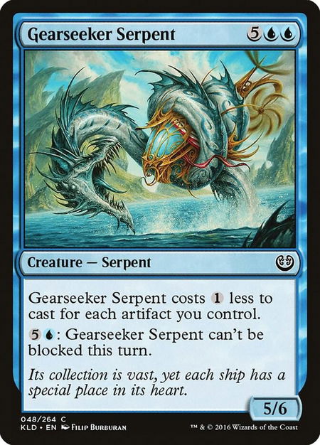 Gearseeker Serpent trading card from Kaladesh Gearseeker Serpent - Kaladesh Magic: The Gathering trading card