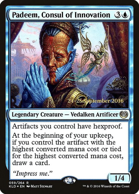 Padeem, Consul of Innovation trading card from Prerelease Cards Padeem, Consul of Innovation - Prerelease Cards Magic: The Gathering trading card