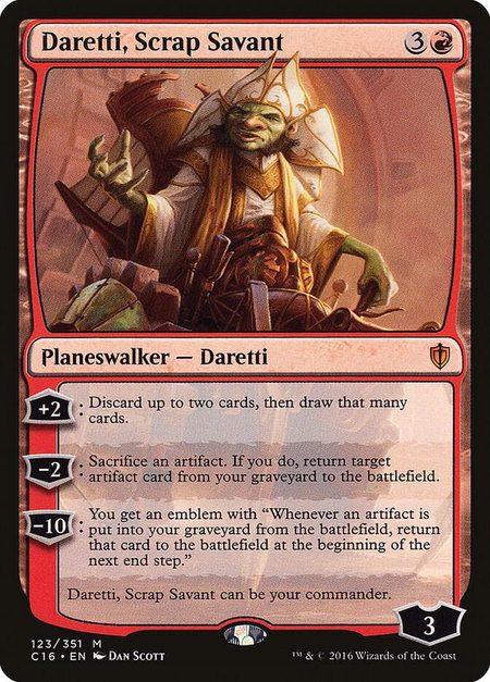 Daretti, Scrap Savant trading card from Commander 2016 Daretti, Scrap Savant - Commander 2016 Magic: The Gathering trading card