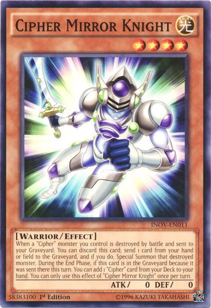 Cipher Mirror Knight trading card from Invasion: Vengeance Cipher Mirror Knight - Invasion: Vengeance YuGiOh trading card