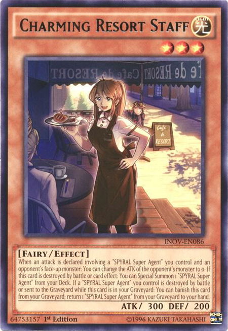 Charming Resort Staff trading card from Invasion: Vengeance Charming Resort Staff - Invasion: Vengeance YuGiOh trading card