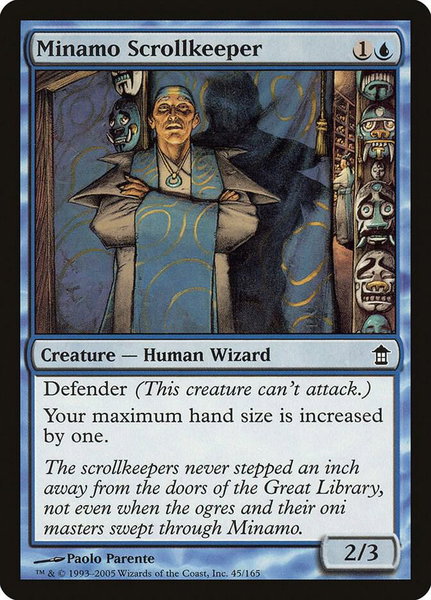 Minamo Scrollkeeper trading card from Saviors of Kamigawa Minamo Scrollkeeper - Saviors of Kamigawa Magic: The Gathering trading card