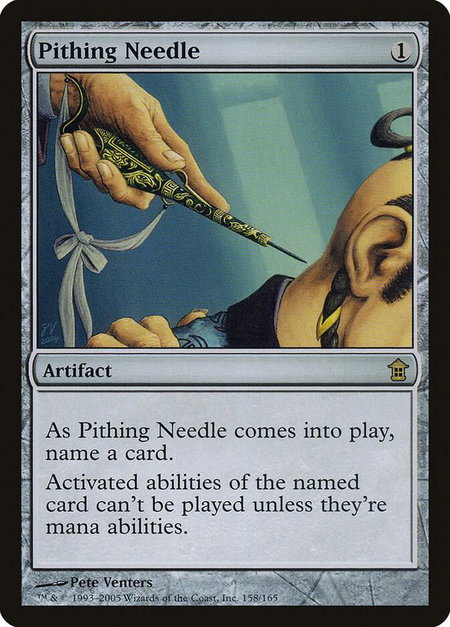 Pithing Needle trading card from Saviors of Kamigawa Pithing Needle - Saviors of Kamigawa Magic: The Gathering trading card