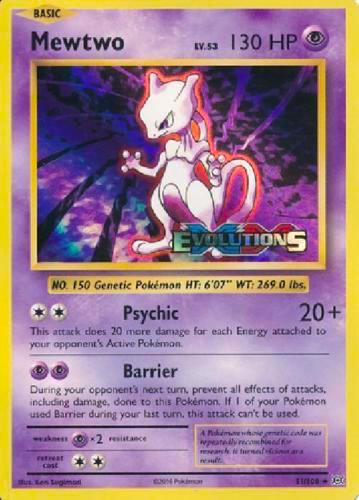 Mewtwo (XY Evolutions Prerelease) trading card from XY Promos Mewtwo (XY Evolutions Prerelease) - XY Promos Pokémon trading card