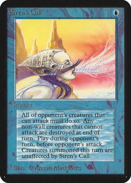 Siren's Call trading card from Alpha Edition Siren's Call - Alpha Edition Magic: The Gathering trading card