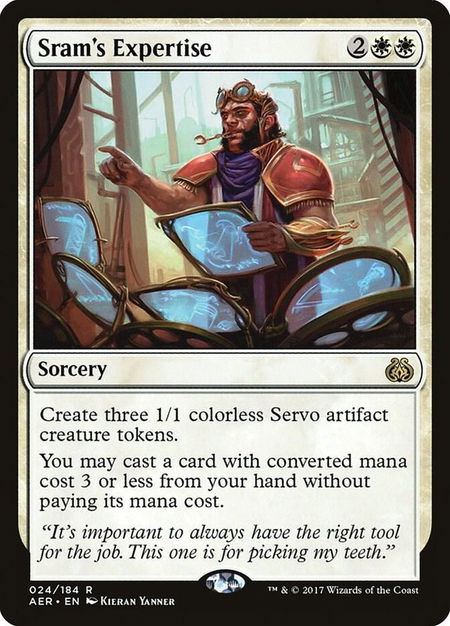 Sram's Expertise trading card from Aether Revolt Sram's Expertise - Aether Revolt Magic: The Gathering trading card