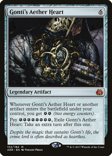 Gonti's Aether Heart trading card from Aether Revolt Gonti's Aether Heart - Aether Revolt Magic: The Gathering trading card