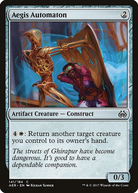 Aegis Automaton trading card from Aether Revolt Aegis Automaton - Aether Revolt Magic: The Gathering trading card