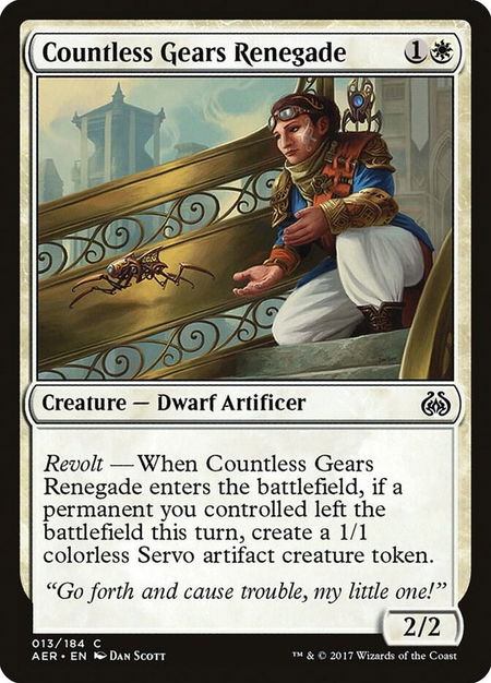 Countless Gears Renegade trading card from Aether Revolt Countless Gears Renegade - Aether Revolt Magic: The Gathering trading card