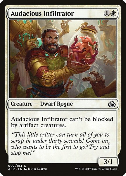 Audacious Infiltrator trading card from Aether Revolt Audacious Infiltrator - Aether Revolt Magic: The Gathering trading card