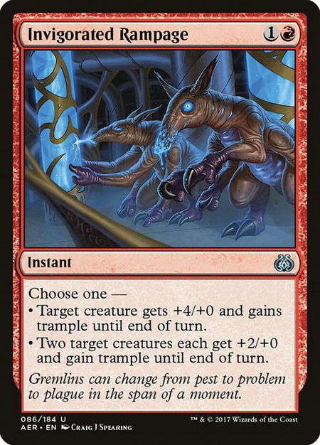 Invigorated Rampage trading card from Aether Revolt Invigorated Rampage - Aether Revolt Magic: The Gathering trading card