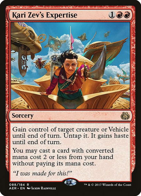Kari Zev's Expertise trading card from Aether Revolt Kari Zev's Expertise - Aether Revolt Magic: The Gathering trading card