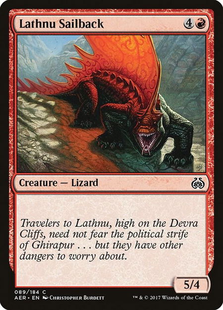 Lathnu Sailback trading card from Aether Revolt Lathnu Sailback - Aether Revolt Magic: The Gathering trading card