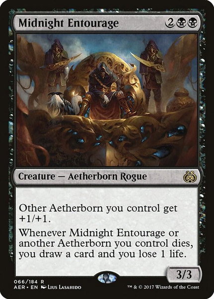 Midnight Entourage trading card from Aether Revolt Midnight Entourage - Aether Revolt Magic: The Gathering trading card