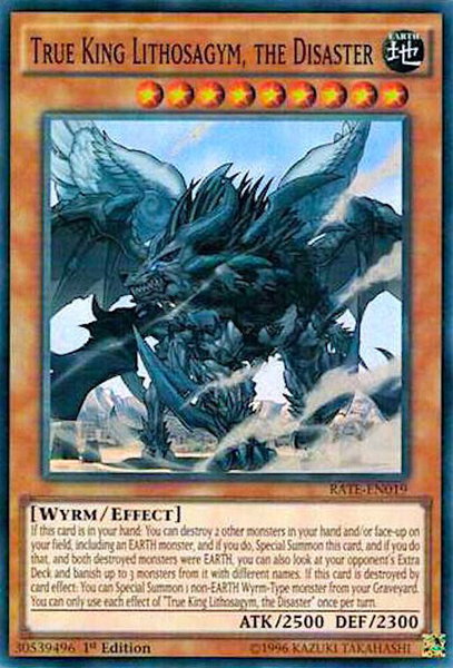 True King Lithosagym, the Disaster trading card from Raging Tempest True King Lithosagym, the Disaster - Raging Tempest YuGiOh trading card