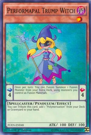 Performapal Trump Witch trading card from Fusion Enforcers Performapal Trump Witch - Fusion Enforcers YuGiOh trading card