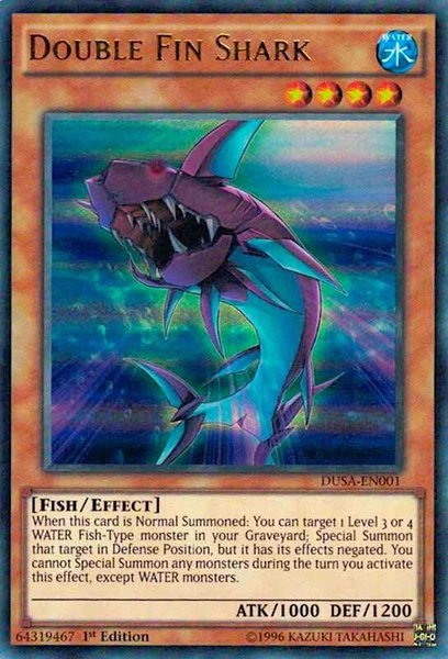 Double Fin Shark trading card from Duelist Saga Double Fin Shark - Duelist Saga YuGiOh trading card