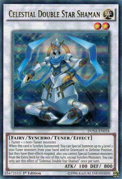 Celestial Double Star Shaman trading card from Duelist Saga Celestial Double Star Shaman - Duelist Saga YuGiOh trading card
