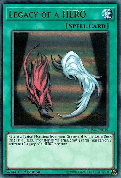 Legacy of a HERO trading card from Duelist Saga Legacy of a HERO - Duelist Saga YuGiOh trading card