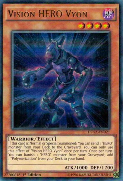 Vision HERO Vyon trading card from Duelist Saga Vision HERO Vyon - Duelist Saga YuGiOh trading card