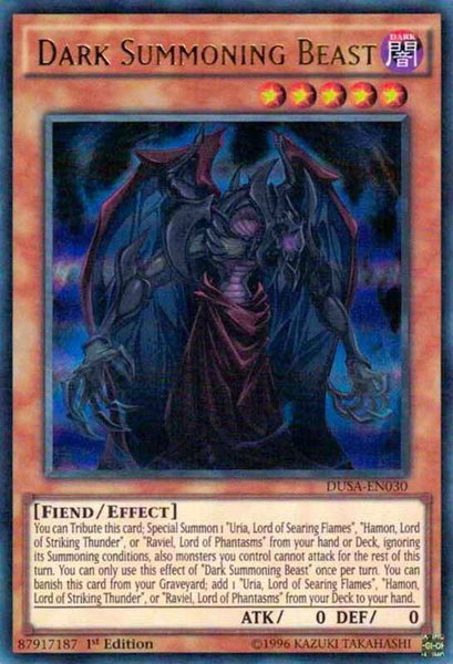 Dark Summoning Beast trading card from Duelist Saga Dark Summoning Beast - Duelist Saga YuGiOh trading card