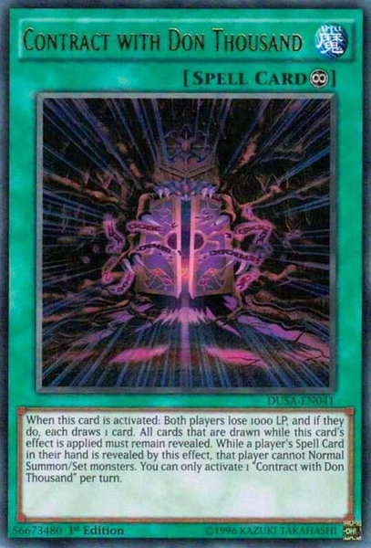 Contract with Don Thousand trading card from Duelist Saga Contract with Don Thousand - Duelist Saga YuGiOh trading card
