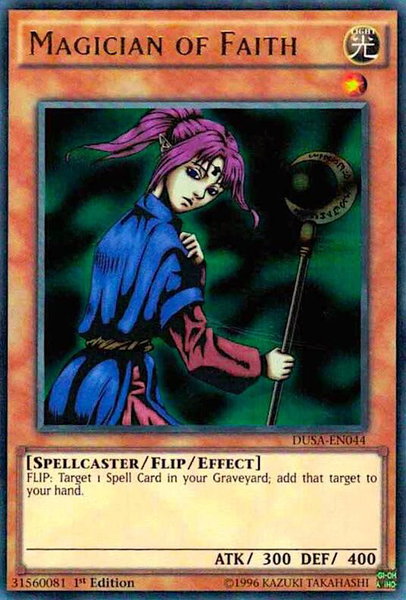 Magician of Faith trading card from Duelist Saga Magician of Faith - Duelist Saga YuGiOh trading card