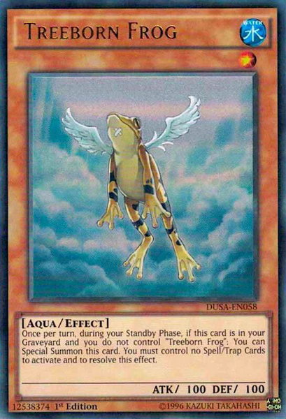 Treeborn Frog trading card from Duelist Saga Treeborn Frog - Duelist Saga YuGiOh trading card