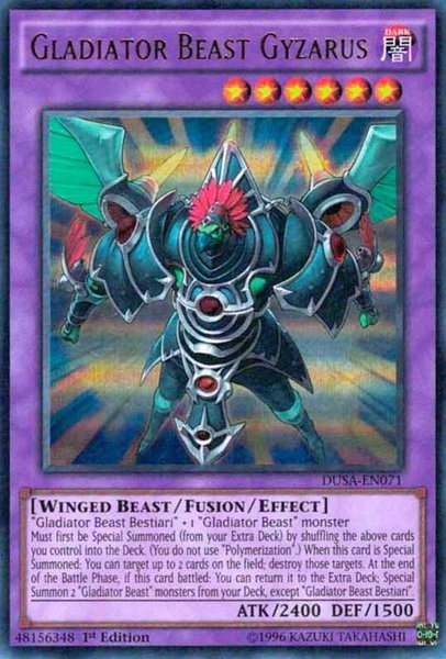 Gladiator Beast Gyzarus trading card from Duelist Saga Gladiator Beast Gyzarus - Duelist Saga YuGiOh trading card