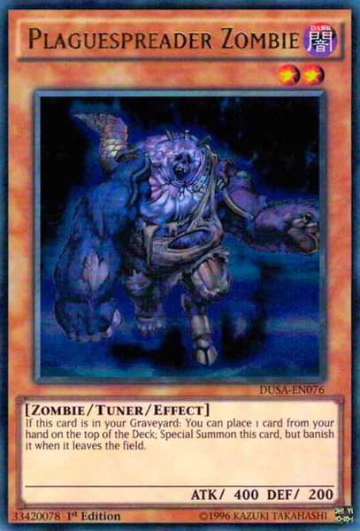 Plaguespreader Zombie trading card from Duelist Saga Plaguespreader Zombie - Duelist Saga YuGiOh trading card