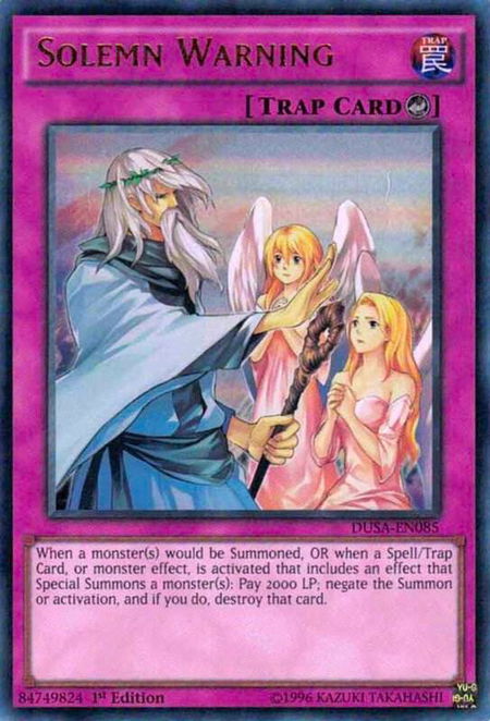 Solemn Warning - Duelist Saga YuGiOh trading card