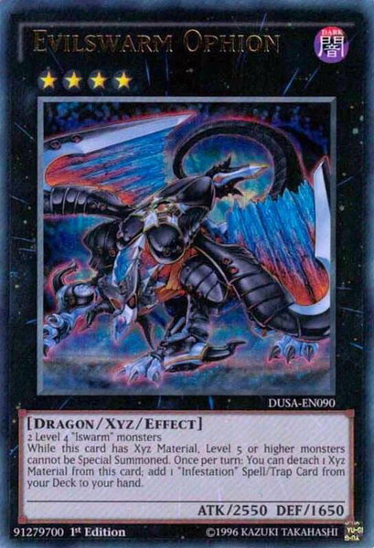 Evilswarm Ophion trading card from Duelist Saga Evilswarm Ophion - Duelist Saga YuGiOh trading card
