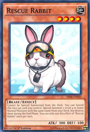 Rescue Rabbit trading card from Structure Deck: Dinosmasher's Fury Rescue Rabbit - Structure Deck: Dinosmasher's Fury YuGiOh trading card
